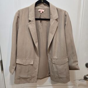 re:named Beige Open-Front Relaxed Blazer